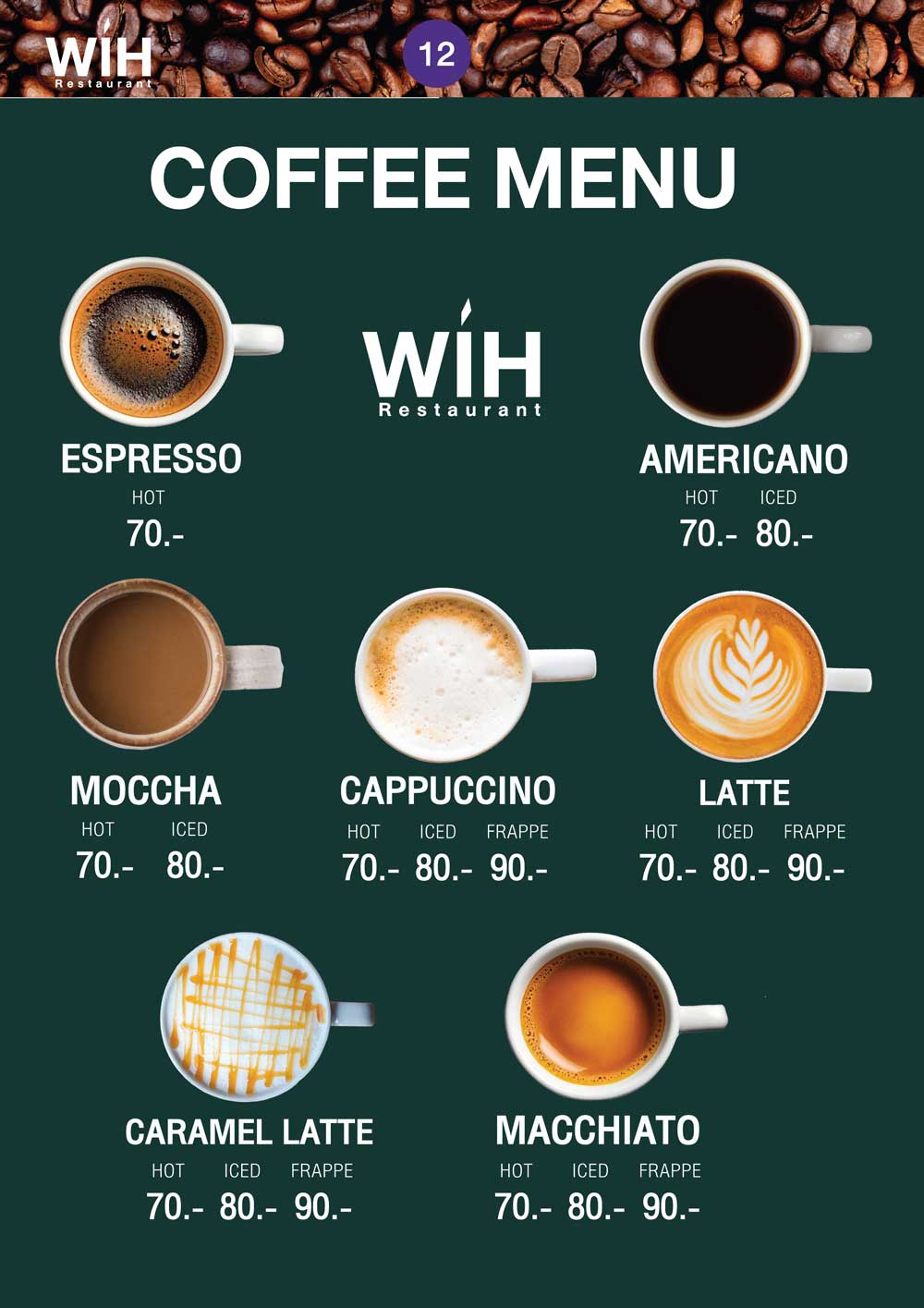 coffee menu | WIH hospital Thailand